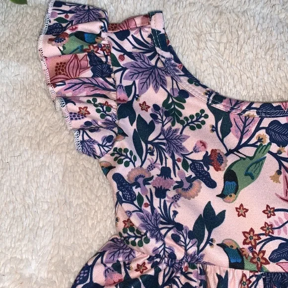 Dot Dot Smile Pink Purple Floral Bird Dress 12-24M EUC - Picture 3 of 11